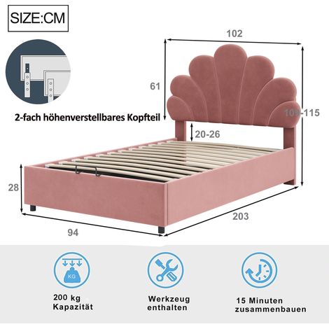 Polsterbett aus Stoff in Rosa 203 x 94 x 115 cm HOMAIRE (1/5)