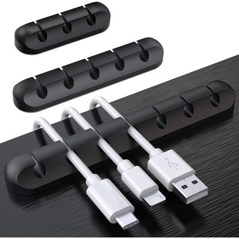 Organisateur de bureau avec clips pour câbles, lot de 3 supports, rangement et gestion des câbles (1/5)