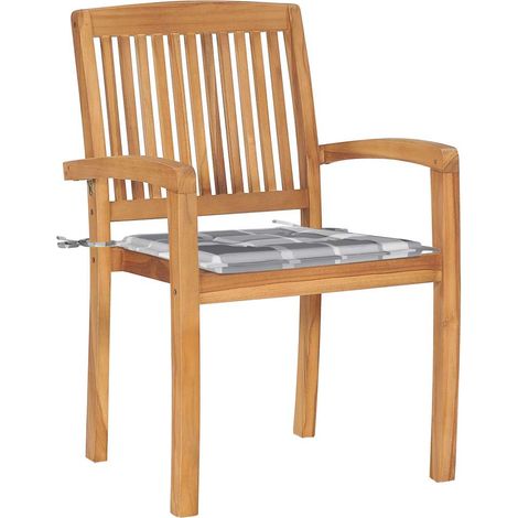 Maison Exclusive - Sedie Giardino 2 pz con Cuscino Grigio a Quadri Legno di Teak (1/5)