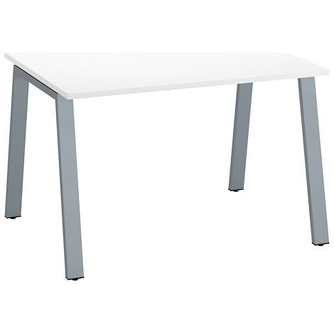 Bureau droit individuel blanc 120 x 80 cm, piétement métal aluminium - Arch - Maxiburo