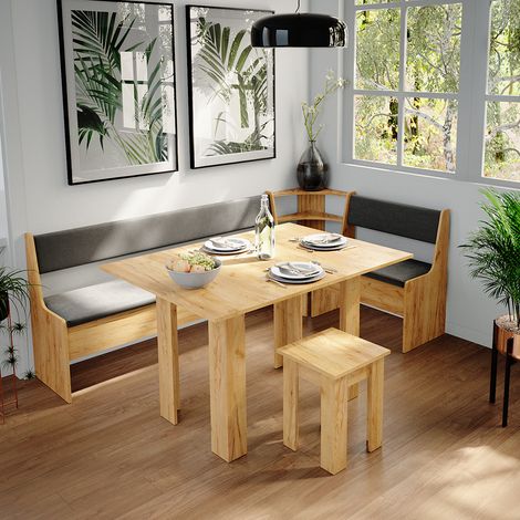 Combinazione di panche e tavolo ad angolo Roman, Rovere dorato, 210 x 120 cm con tavolo, Vicco