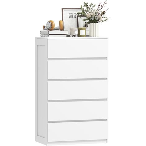 Commode 5 tiroirs meuble de rangement sans poignées design minimaliste 60 x 39 x 100 cm blanc