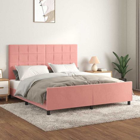 Cadre de lit 180 x 200 cm avec tête de lit réglable, velours rose, sans matelas, 47.7kg - PANGIVO (1/5)