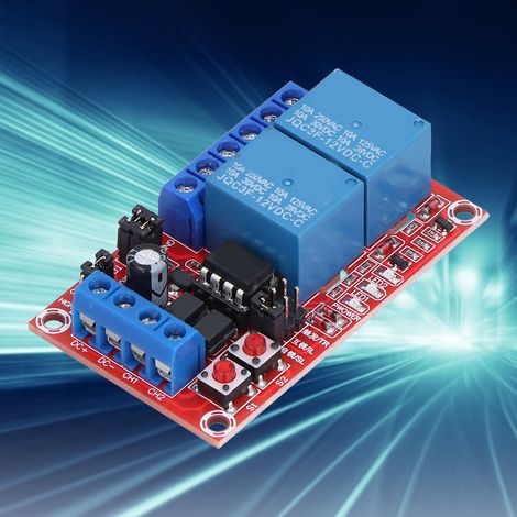 Module Relais 2 Canaux avec Bouton Verrouillage Auto, Interverrouillage, Déclenchement Haut/Bas et Voyant Lumineux 12V
