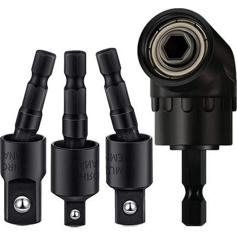 Adattatore rettangolare per trapano, prolunga per trapano a percussione 4 in 1, set di adattatori per trapano a percussione da 1/4", 3/8" e 1/2" ruotabili a 360°, angolo di 105° (1/5)