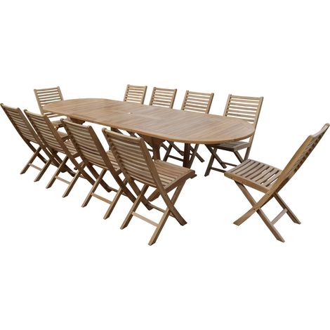 Ensemble de jardin en teck premium NILA 10 chaises BALLEA (1/5)