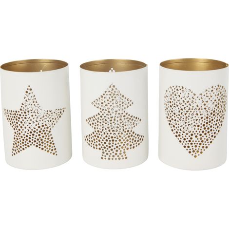 TrendLine Deko Windlicht Metall Ø 8 x 11,5 cm weiß/gold