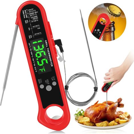 Direkt ablesbares Fleischthermometer, hochpräzises Zubehör für Heißluftfritteusen, faltbares Kochthermometer, Küchenthermometer mit Alarmfunktion (1/5)