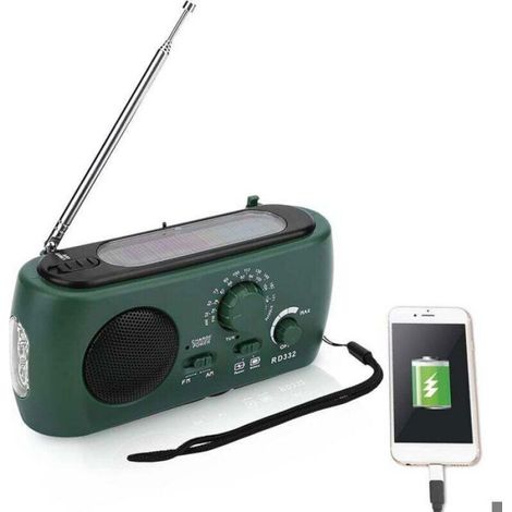 Radio à pile de survie - ZOR® - AM/FM - Lampe de poche LED - Chargeur de téléphone - Panneau solaire - Manivelle (1/4)