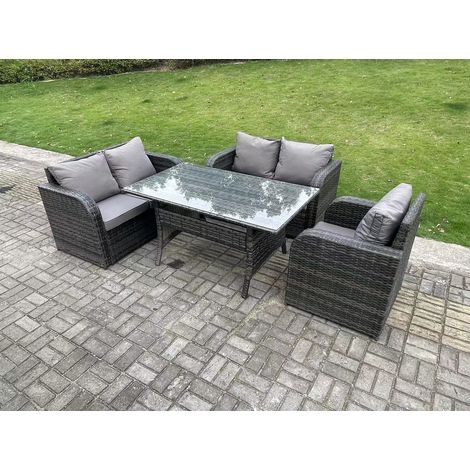 Fimous Dark Grey PE Wicker Rattan Garden Furniture Set Reclining Chair Love Sofa 2 Seater Sofa Set Outdoor Rectangular Dining Table 5 Seater (1/4)