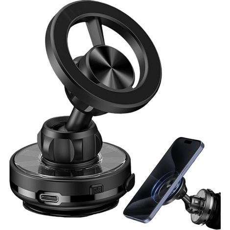 Support de téléphone avec ventouse - Support magnétique pour téléphone portable de voiture, support réglable pour smartphone à énergie solaire Support rotatif pour téléphone portable à 360 (1/5)