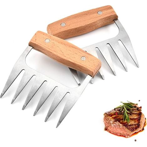 Multifonction Griffes à Viande An Acier Inoxydable,Griffes De Viande Pour Barbecue,Fourchettes d'Ours Pulled Pork,Accessoires De Barbecue Pour Les Chefs,Vaisselle Pour Le Dner De Noël (1/4)