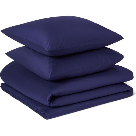 Parure de Lit 2 Personnes 3 Pièces en Coton Bio, Housse de Couette 240 x 220 cm et 2 Taies d'oreiller 65 x 65 cm, Bleu Marine (1/5)