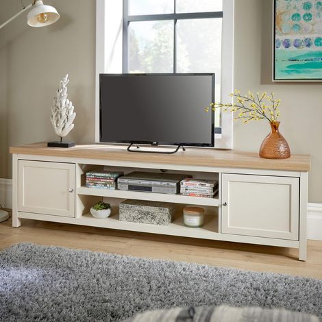 Extra Large 180cm White Oak TV Stand 2 Door Cabinet Television Unit 36mm Top