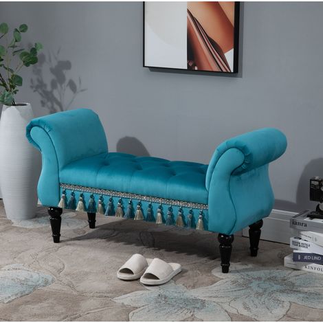 Sitzbank Polsterbank 117x40x58 cm Blau Holz OKMYHOME (1/4)