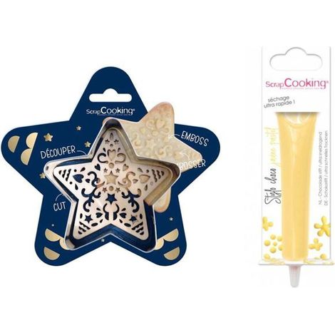 Kit pour biscuit en relief Étoile + Stylo au chocolat jaune pastel