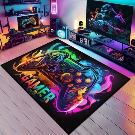 1 pièce Tapis de jeu, 80 x 120 cm, noir, en fibre synthétique, rectangulaire, pour salon et chambre d'adolescents (1/4)