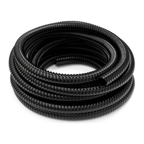 Tubo flessibile a spirale in PVC, 42 mm, lungo 20 m, in polipropilene corrugato ignifugo, per laghetti e corsi d'acqua, di colore nero.