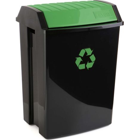 CONTENEDOR RECICLAJE 50 L NEGRO 40 X 33,5 X 57,5 TAPA VERDE - 1102301 (1/2)