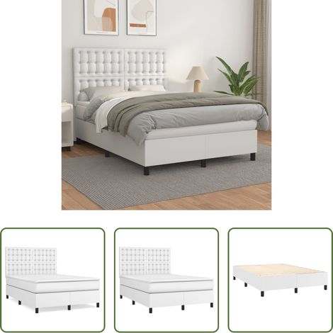 Kunstlederbett - Boxspringbett mit Matratze Weiß 140x200 cm Kunstleder (1/5)
