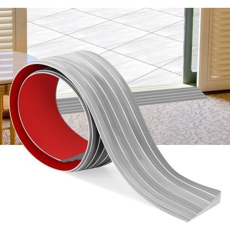 Rampes de seuil de Porte Caoutchouc Autocollant Rampes de Porte pour fauteuils roulants Seuil en Caoutchouc Barre de Transition pour Robots aspirateurs, Scooters (Gris, 5cm X 1cm X2m) (1/5)