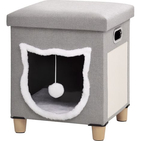 JSSEVN - Casita para gatos con forma de cueva, con cojín lavable y juguete incorporado, 35,5 x 35,5 x 42,5 cm. (1/5)