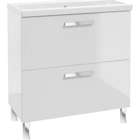 STAMAR  Badezimmermöbel mit Waschbecken - 80 cm - Weiß Hochglanz - 2 Schubladen - Elegantes Design