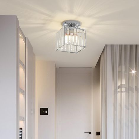 Plafonnier En Cristal Moderne, Mini Plafonnier En Cristal Argenté E27, Lustre Carré En Cristal, Pour Couloir Salon Chambre Cuisine Entrée Éclairage (Argent) [Classe énergétique F]