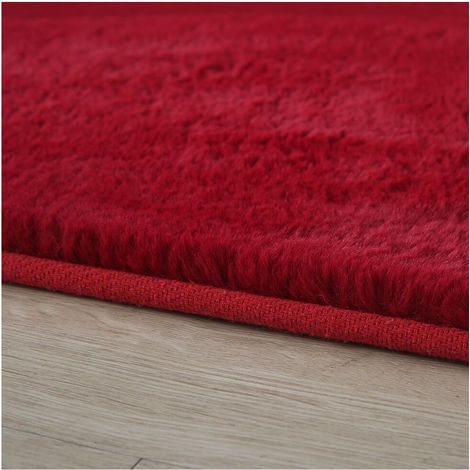 Tapis uni doux à courtes mèches rond Beads Rouge Ø200 (1/5)