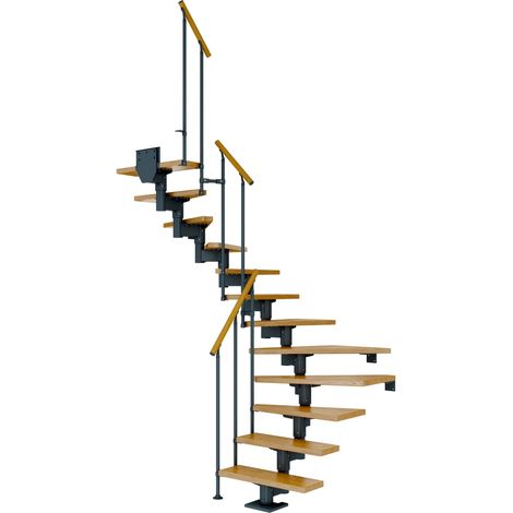 Dolle Mittelholmtreppe Cork Eiche, lackiert 1/2 gewendelt 79 cm breit für GH 222 – 270 cm UK Metall Anthrazit mit Geländer