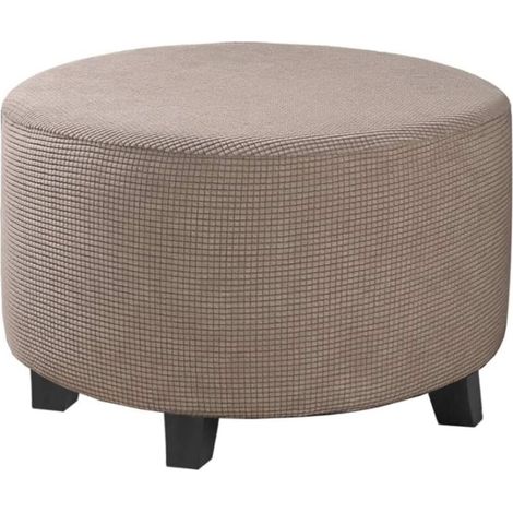 Stretch-Jacquard-Poufbezug (grau, groß), Fußhockerbezug, Möbelschutz, Hockerbezug mit rutschfestem Gummiboden