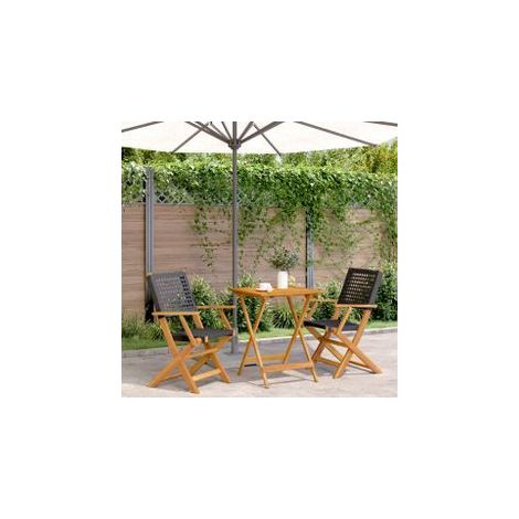 Ensemble de bistro 3 pcs noir résine tressée et bois massif (1/5)