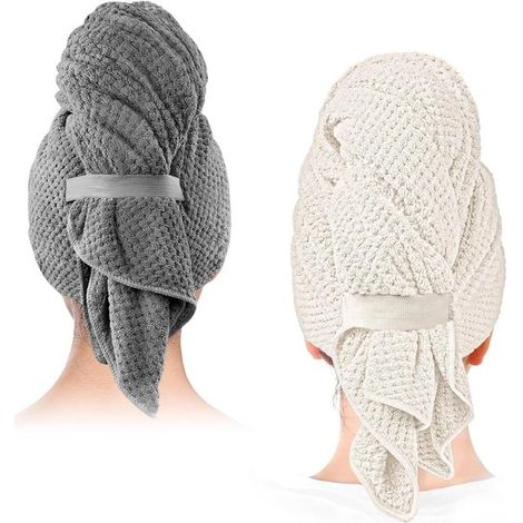 Paquete de 2 toallas de microfibra para secar el cabello de 100 x 60 cm con diadema de secado rápido. (1/5)