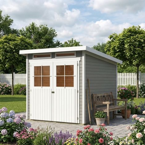 Abri Jardin Bois Vitrifié Gris 19mm 4.62m² Toit Plat Karibu (1/5)