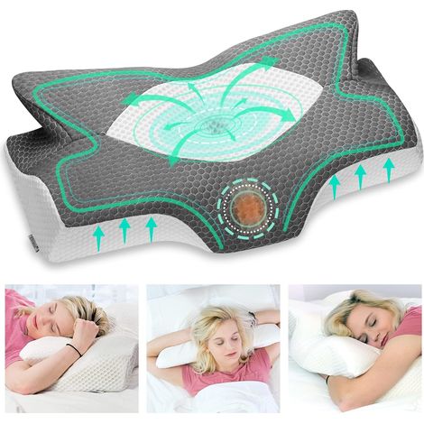 Oreiller ergonomique cervical à mémoire de forme – Soutien nuque et dos – Dimensions 65x40x13cm – Housse respirante et lavable (1/5)
