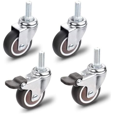 Roulettes pour Meubles, 2 Pièces Roulette Pivotante avec Frein + 2 Pièces Roulette Pivotante sans Frein, M10x25mm Universelles Roulettes pour Meubles, Capacité de Charge 30 KG par Roulettes (1/4)