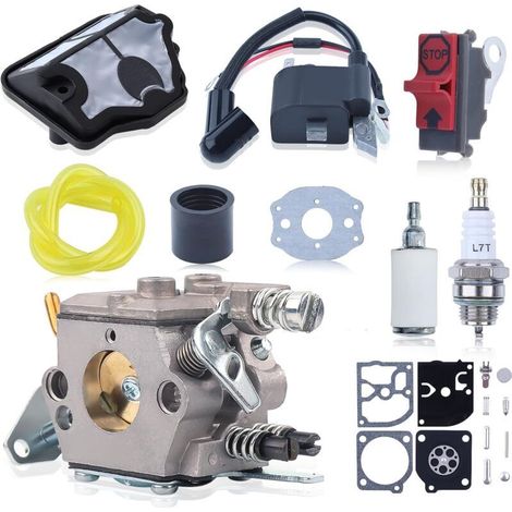 Carburateur Bobine dallumage pour Husqvarna 36 41 136 137 141 142 avec conduite de carburant Filtre à carburant Trousse de réparation Tronçonneuse moteur WT-834 (1/4)