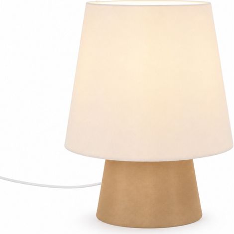 Relaxdays Lampada da tavolo in lino, HxD: 36 x 28 cm, E27, con cavo, soggiorno e camera, lampada crema/beige dorato (1/5)