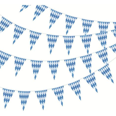 Guirlande Fanions - 10 M - Bavarois Bleu Blanc - Pour Oktoberfest - 20 Pièces
