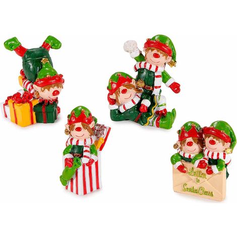 Decorazioni di Natale in resina elfi di Babbo Natale da appoggiare, set da 8 pezzi, cm 4,5 x 3,5 x 5,5 H