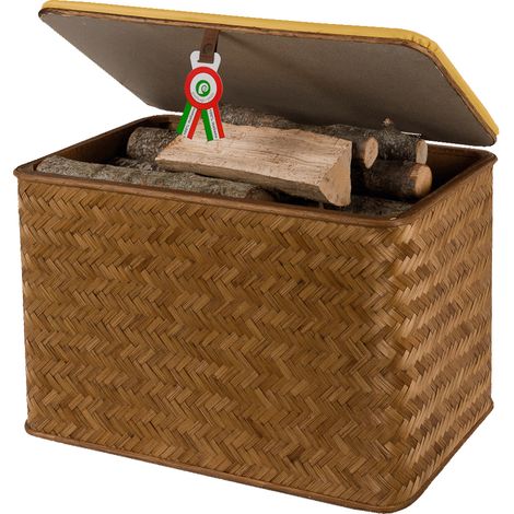 Baule cesta cassapanca porta legna in vimini e faggio interno colore castagno Jumbo (1/5)