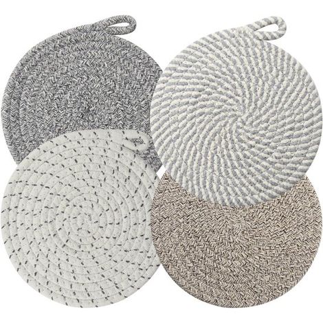 Set mit 4 hitzebeständigen Isoliermatten hitzebeständige Baumwollmatte runder Platzdeckchen (20 cm) für Küchenschüsseln, Töpfe, Pfannen und Telle (1/5)