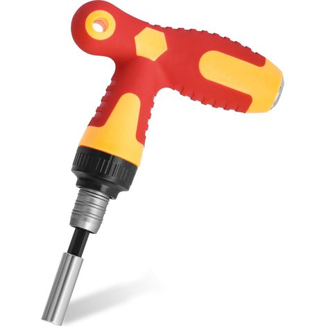 Tournevis à cliquet avec poignée en T 1/4" avec extension réglable, cliquet à couple élevé, engrenage à 18 dents, couple max. 20 Nm, porte-embouts magnétique, matériau antidérapant (1/5)