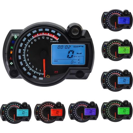 Universal-Motorrad-Tachometer, 7 Farben, 15000 U/min, digitales LCD-Display, RX2N, einstellbarer Instrumenten-Kilometerzähler, Drehzahlmesser mit Geschwindigkeitssensor, 0–299 km/h