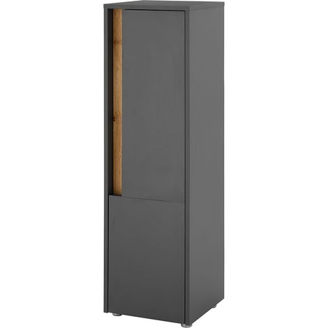 Badezimmer Seitenschrank 34cm in Anthrazit mit Eiche, mit 1 Tür - CRISP-61 (1/5)