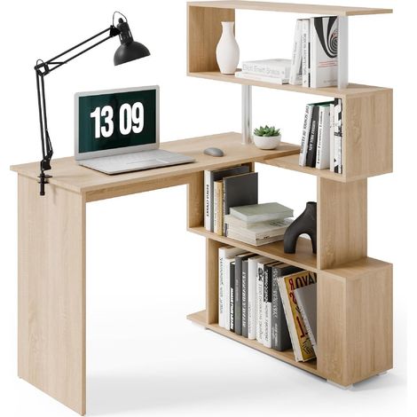 Eckschreibtisch LFormig 360Grad Drehbar Bücherregal Büro Eiche (1/5)