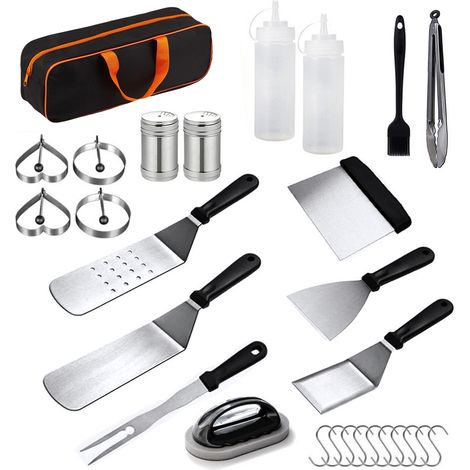 1 Set Accessoire barbecue, Presse à burger, Dôme de fusion, Spatules inox, Poignées résistantes, Pour extérieur et camping (1/5)