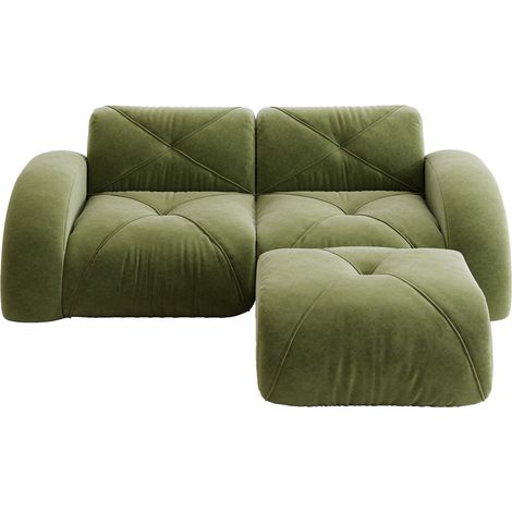 Divano modulare 2 posti con pouf in ciniglia verde MODENUIT (1/5)