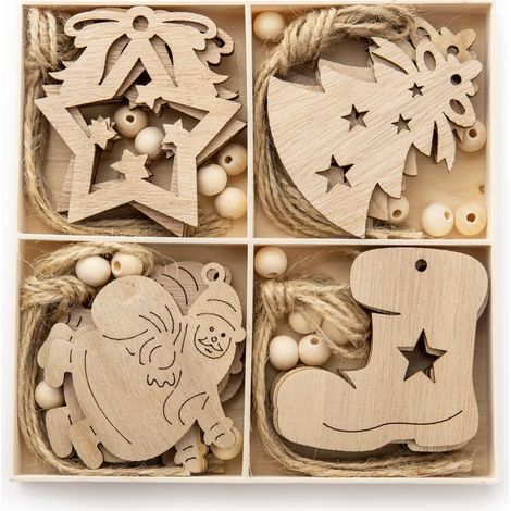 20pcs Décorations Noël Sapin Accessoires Pendentif en Copeaux de Bois de Noël Decoration Sapin Noel en Bois Arbre de Noël Ornements pour Étiquette Cadeau Décoration Noël Maison 4 Modèles (1/5)