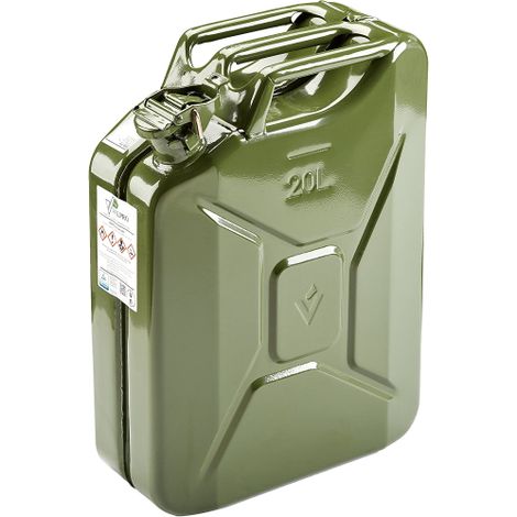 Citerne verte en me'tal homologue'e pour le transport des hydrocarbures essence et gasoil 20 litres sans embout